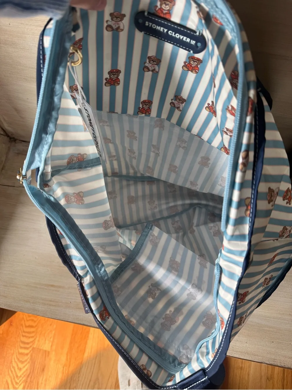 NWT Stoney Clover Lane Teddy Bear Striped Utility Tote